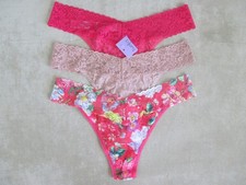 NEW HANKY PANKY Lace Original Rise Thongs 3 Pairs: Superbloom, Rose, Bright Rose