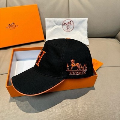 Hermes Men's Baseball Cap Miles H Circle Black Orange Canvas Hat