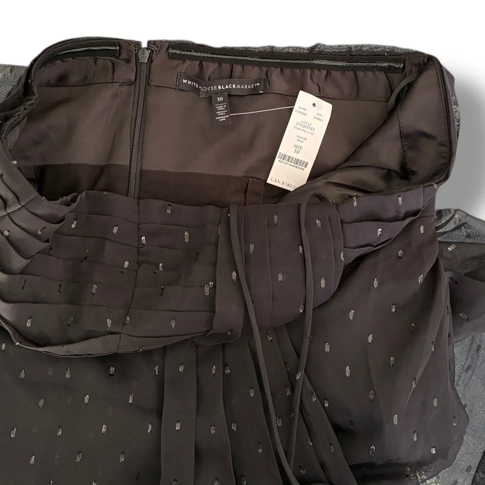 Vestido WHBM novo com etiquetas tamanho 10 preto maxi sem alças clipe metálico jaquard capricho - Imagem 4 de 4