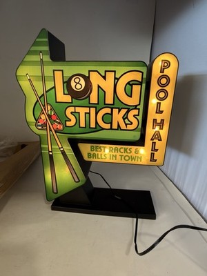 Long Sticks Pool Hall Backlit Sign   Vintage Style LED Bar Decor for Man Cave