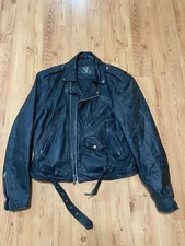 Vintage Street Legal Bermans Black Leather Motorcycle Biker Jacket Mens sz 46 XL