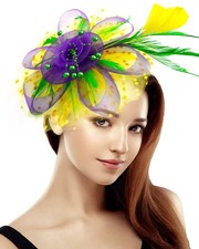 Mardi Gras Fascinators for Women Tea Party Hat Yellow Purple Green Headpiece ...