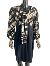 Anne Klein Midi Dress Blouson Top Style Neck Tie Front Design Size 10 Black Brow