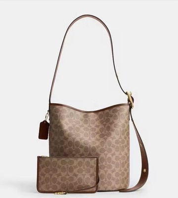 Coach Beecker Bucket Hand Bag BNWT Brown Signature Large  Bonus Pouch