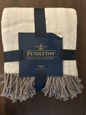 Pendleton Home Collection Cotton Throw Blanket Grey herringbone fringe new 50x70