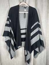 TALBOTS Reversible Black Gray Wrap Cape Shawl One Size Cotton Blend NWT