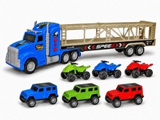 Friction Powered Toy Car Carrier Truck 23" Transport Trailer Play Set