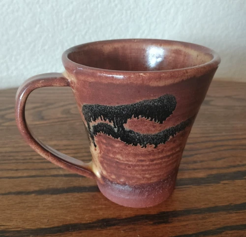 Vintage Studio Art Pottery Clay Coffee Cup Mug Drip Glaze Hand Thrown Signed