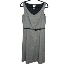 Ann Taylor Loft Black Wool Silk A-Line Midi Dress Bow Accent Workwear Office 8