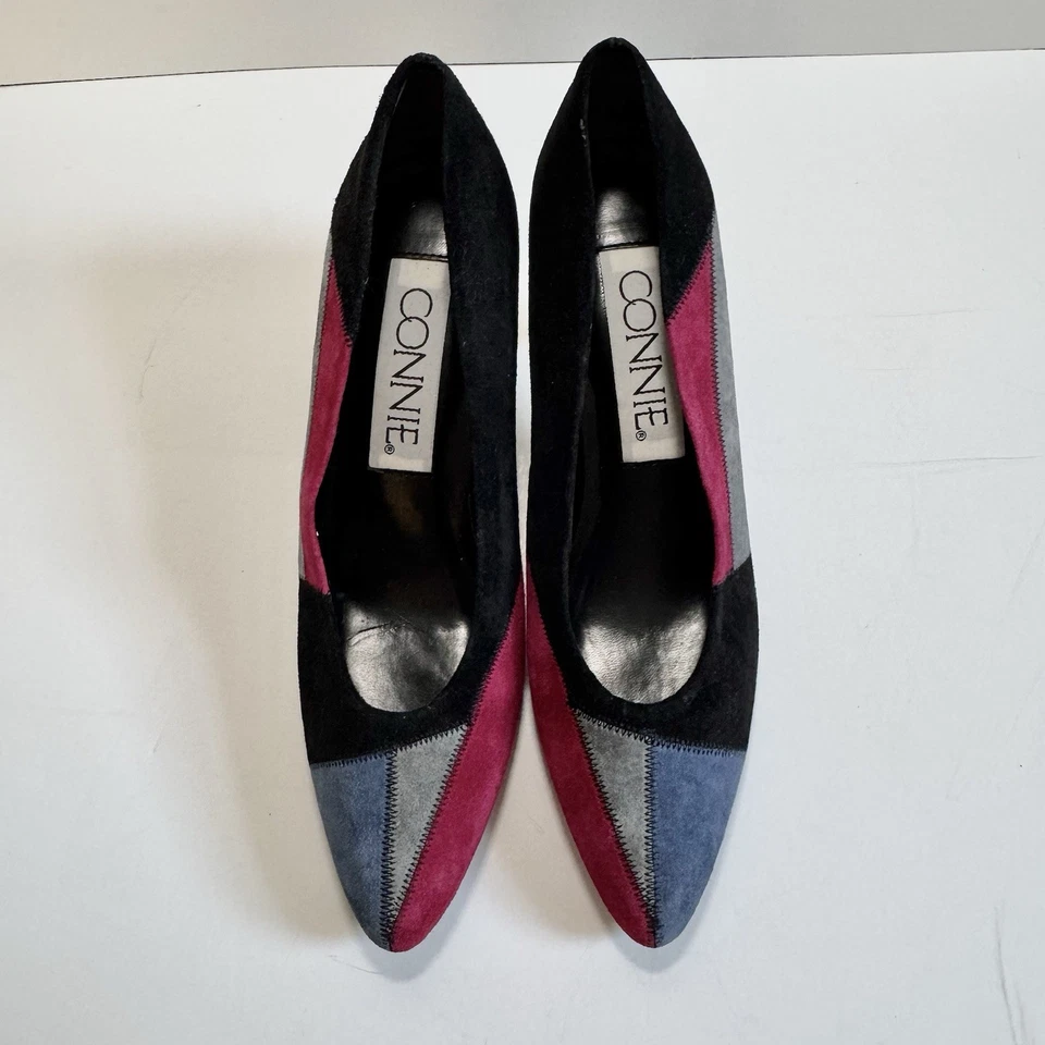 Tacones vintage años 80/90 Connie Eliza color bloque gamuza rosa, talla 8,5 Foto 2 de 4