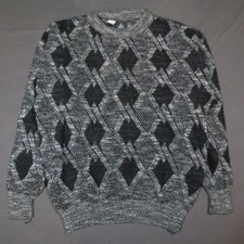 Kennington Wool Blend Knit Sweater SZ:L Geometric Diamonds Italy Crewneck