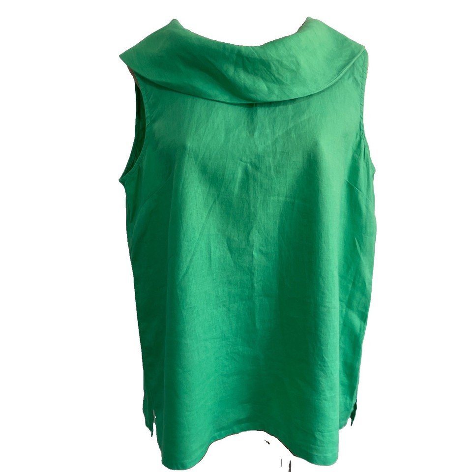 Linen Top Sleeveless Blouse Green See Saw Sz 14 Rolled Collar Beautiful Cool