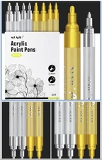 Sfaih 8 Acrylic Paint Markers Gold & silver 2-3MM Medium Tip & 0.7MM DIY Crafts