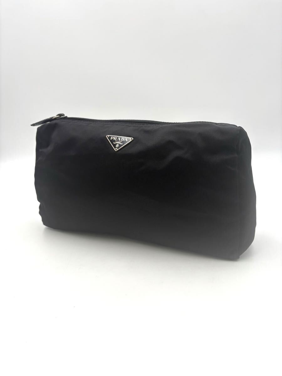 Prada Black Nylon Triangle Logo Pouch Cosmetic Bag Vintage Authentic