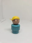 WHOOPS Vintage Fisher Price little people all wood turquoise boy yellow cap