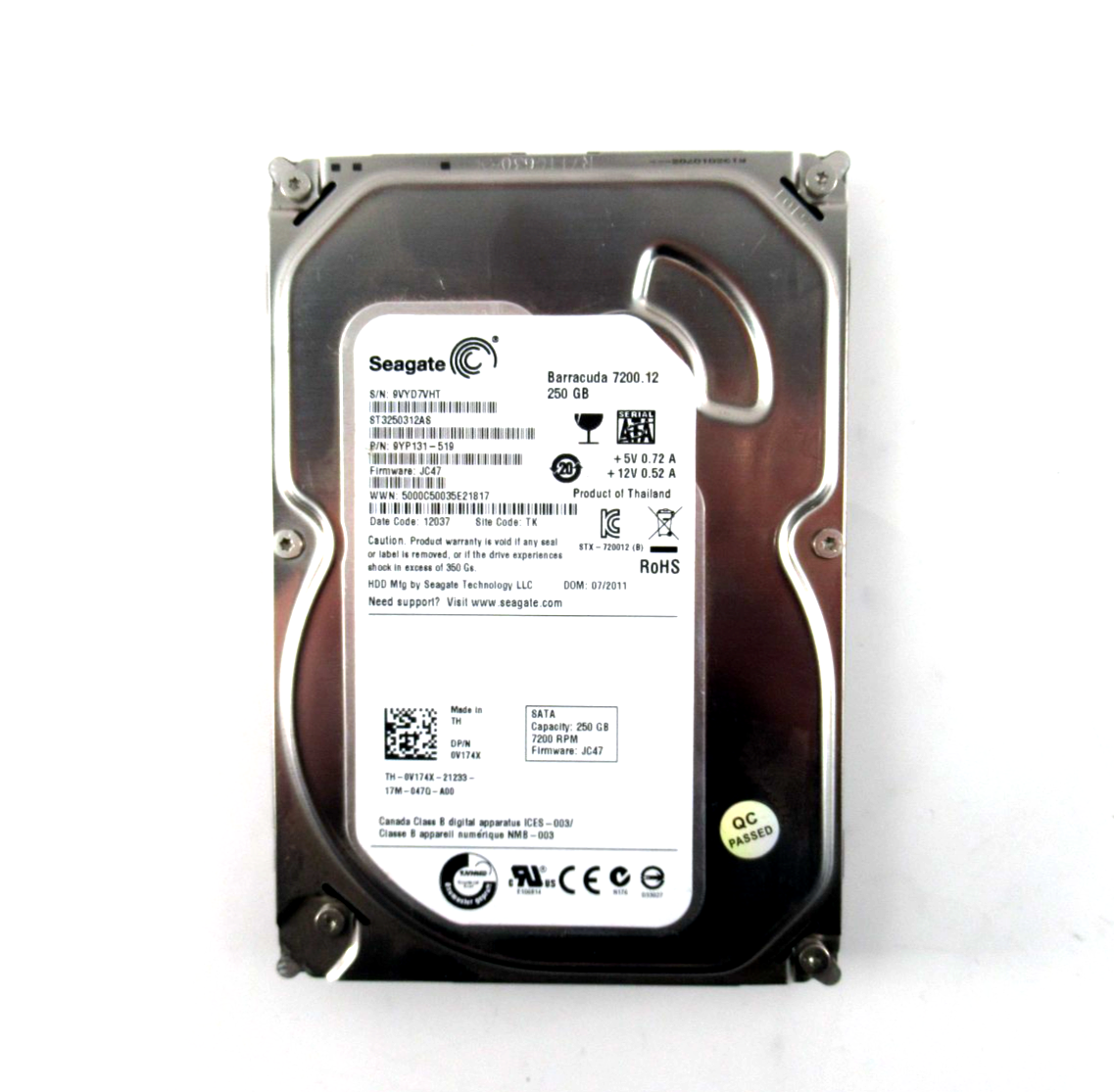 250GB SATA 3.5"" 7200RPM 6Gb/s 8MB HDD - V174X / ST3250312AS