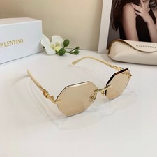 Valentino Gold Octagon Rimless Sunglasses Tan Lens Unisex
