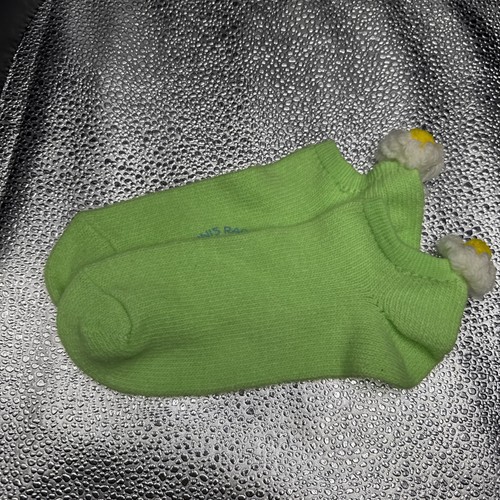 Vtg Ladies Sports Ankle Socks Pom Pom Daisies Sanitized Acrylic Green Soft