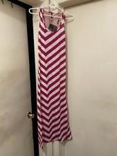 Striped Maxi Tank Dress in Fuchsia & White Size Medium NWT