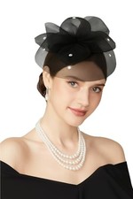 Fascinators Hats for Women - Kentucky Tulle Derby Tea Party Pillbox Hat Black