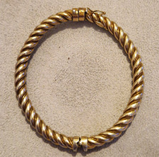 Vintage Italian 925 Sterling Silver Gold-Plated Twisted Rope Hinged Bangle 15.81