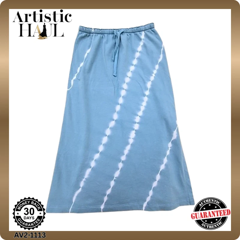 Splendid Blue Tie-Dye Midi Skirt XL Side Slits Drawstring