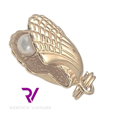 Neuwertiger Ross Simons Gold über Sterling Muschel Austernmuschel & Perle Charm Anhänger