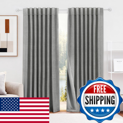HESTIA 100% Blackout Linen Curtains 120'' Long 2 Panels Set Soundproof Room