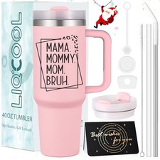 Mama Mommy Tumbler, 40 Oz for Mom from Daughter or Son, Funny Mom Gift Pink