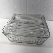 Vintage Anchor Hocking 1932 Design Ribbed 9x9 Refrigerator Baking Dish WITH Lid