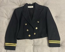 Vintage Christian Dior 80s 90  s Cropped Blazer Made In USA Sleeve Stripes Sz 8