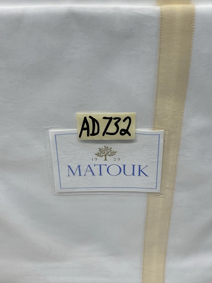 Sábana plana Matouk Lowell Queen 600 TC algodón egipcio blanco/arena nueva Foto 2 de 4