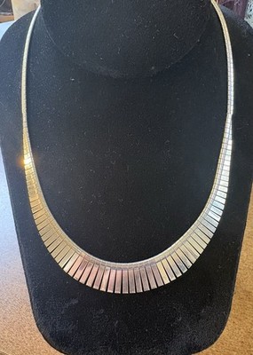 Vintage STERLINGSILBER graduiertes Halsband Halskette 17 Zoll MADE IN ITALY 15 mm breit