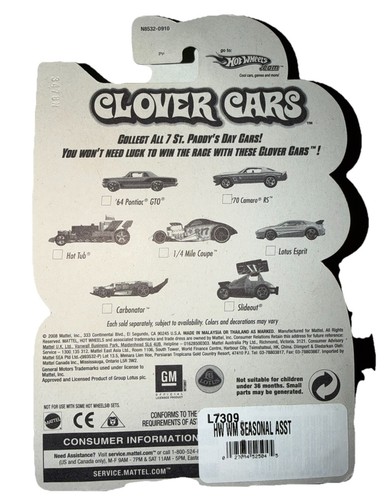 HOT WHEELS CLOVER CARS 2008 GREEN CARBONATOR DIECAST BOTTLE OPENER NEW SEALED - Afbeelding 8 van 8