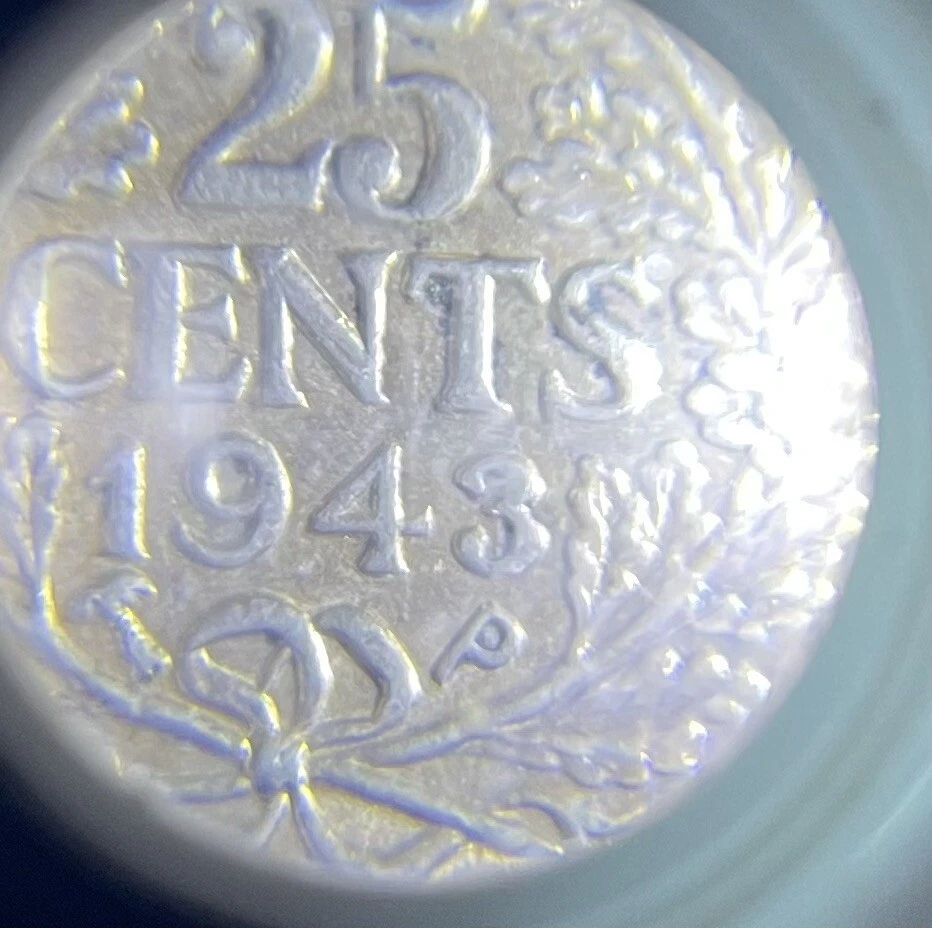 1943/1-P CURACAO Netherlands 25C Uncir. Silver Coin With Palm Tree Privy ~ Rare - Image 3 of 4