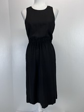 J. Crew Button Back Midi Dress Sz 0 VGUC Sleeveless Black Side Slits