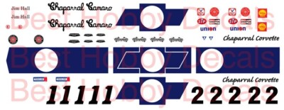 #1 or #2 Jim Hall - Vic Elford CHAPARRAL CAMARO 1/10 Vinyl Peel n Stick Decals