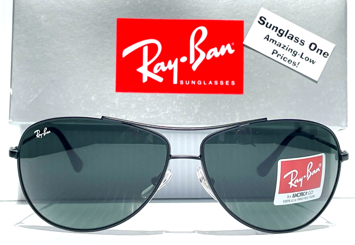 NEW Ray Ban Matte Black AVIATOR UV PROTECTION Gray Green Sunglass