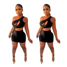 Stylish New Women Sleeveless Open Front Irregular Bodycon Solid Club Dress Sexy