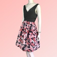 NWT LOFT Sleeveless Dress Faux-Wrap Gray Jersey Bodice Pleated Floral Skirt SM