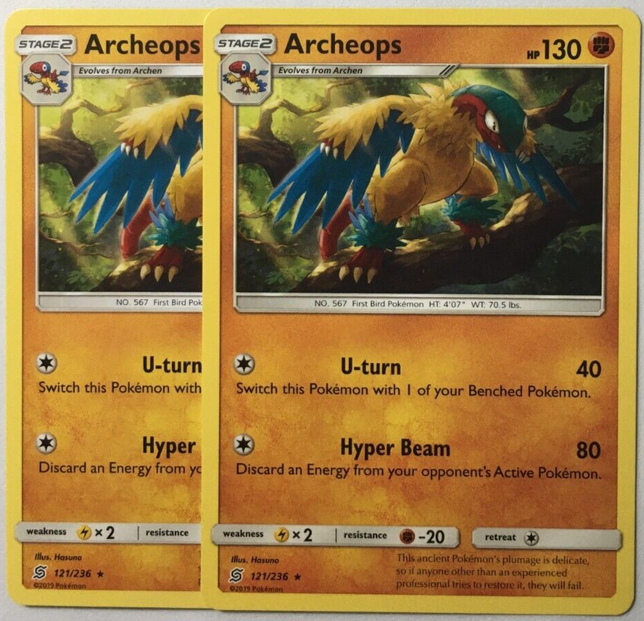 POKEMON 2X ARCHEOPS 121/236 UNIFIED MINDS RARE NEAR MINT