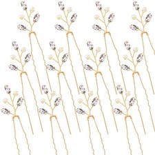 12 Pcs Crystal Bride Hair Pins Bridal Wedding Pearl Rhinestone Hair Pieces Gold
