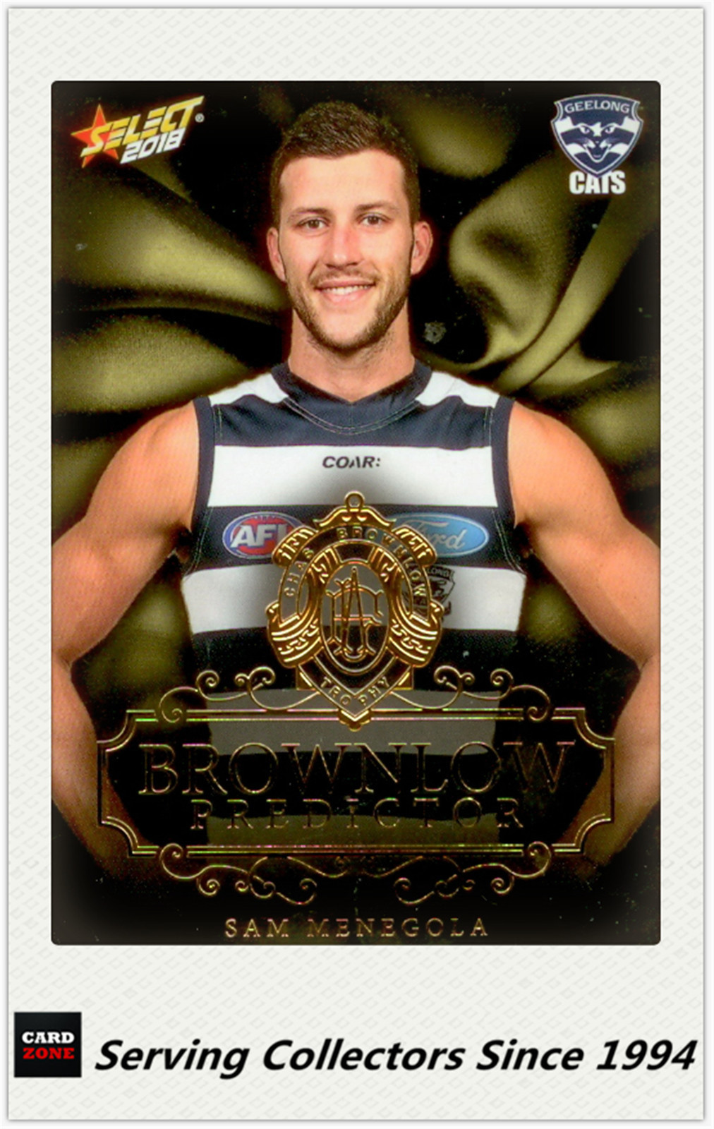 2018 AFL Footy Stars Brownlow Predictor Gold Card BPG52 Sam Menegola GEELONG#172