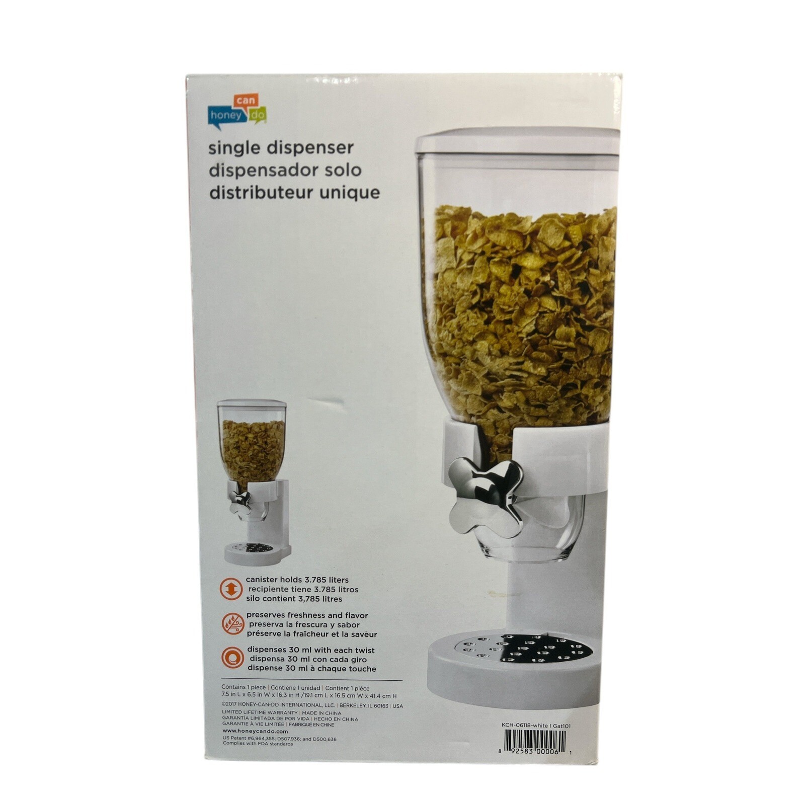 Honey Can Do Cereal Dispenser Single Portion Dry Food Storage Container