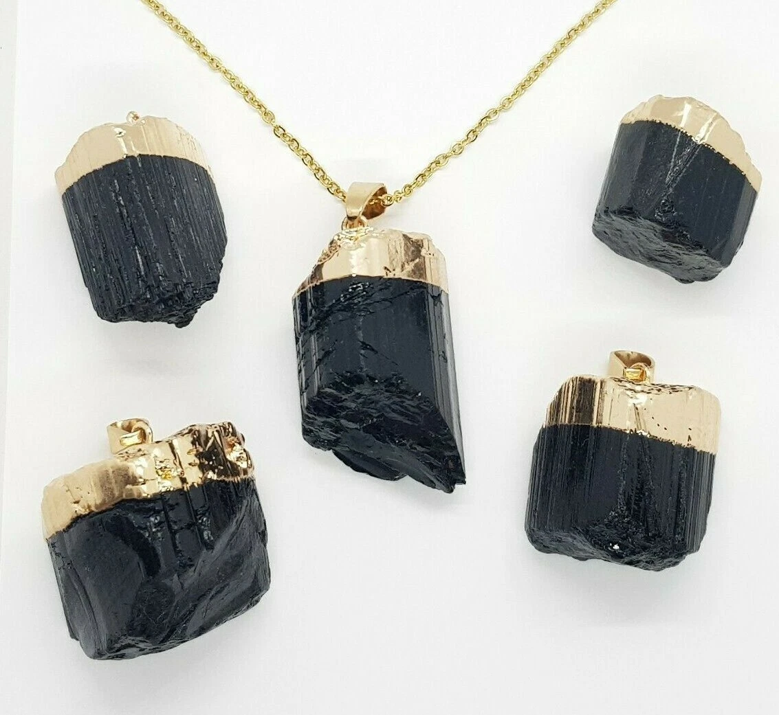 Black Tourmaline Necklace Shungite Pendant EMF Protection 4G 5G