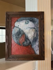 Jyneal Lazelle Hooker 2002 Acrylic Painting Textured BLUE EYED PARROT Framed 21"