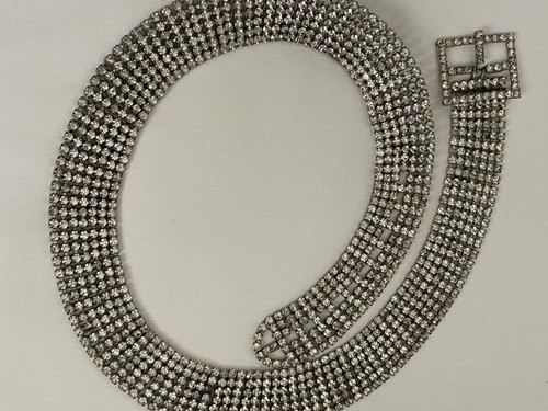 Vintage Woman's Silver w/ Rhinestone Covered Studs Belt Costume Jewelry Stunning