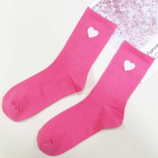 1 Pair Women's Heart Print Mid Calf Crew Socks Ribbed Knit Dress Boot Socks