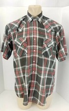Ely Plains Shirt Mens Sz Large Plaid Short Sleeve Button Up Pearl Snaps Top