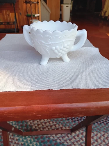 Vintage Imperial Milk Glass Sugar Bowl with Embossed Grape Vine Pattern